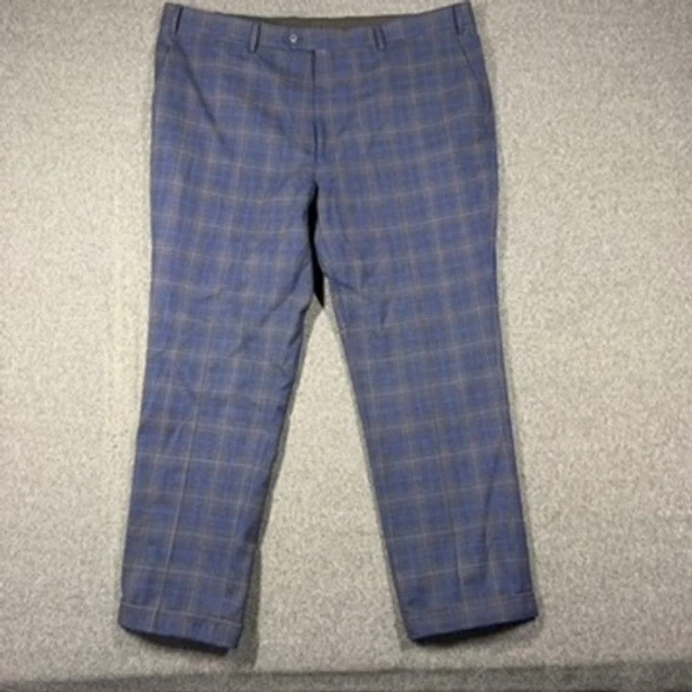 Giles & Jasper Mens Blue Plaid Wool Blend 2 Piece Suit 50L 44W 30L Blazer Pants